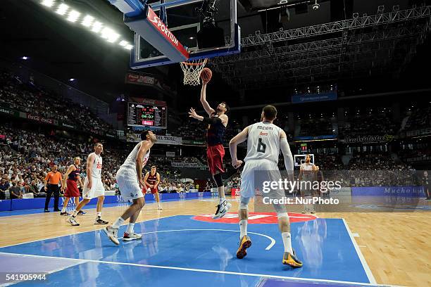 Player of Real Madrid in action during the play off round 3 match between FC Barcelona Lassa and Real Madrid at Barclaycard Center in Madrid, Spain...