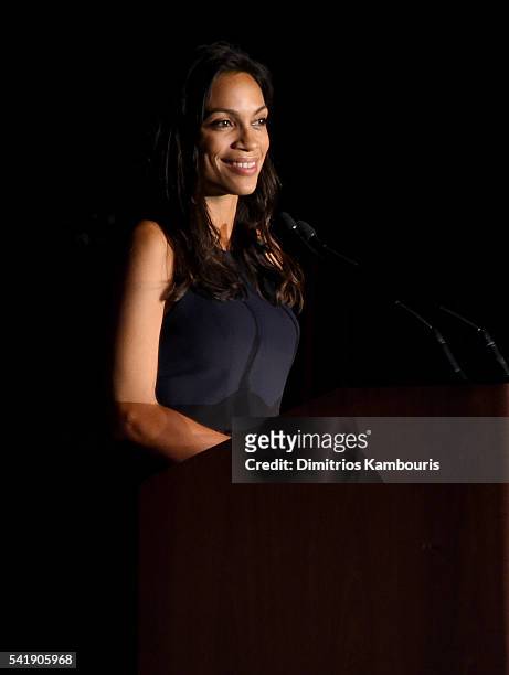 Rosario Dawson speaks as the Friars Club Honors Tony Bennett With The Entertainment Icon Award - Inside at New York Sheraton Hotel & Tower on June...