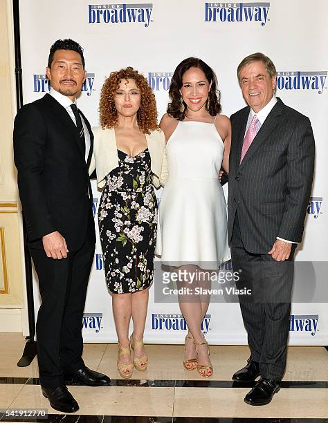 Actors Daniel Dae Kim, Bernadette Peters, Andrea Burns and Executive director of Inside Broadway, Michael Presser attend 2016 Beacon Awards at...