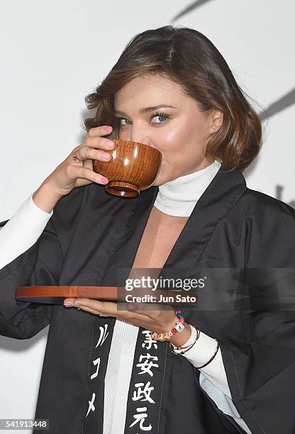 Miranda Kerr promotes 'Marukome Miso' on June 21, 2016 in Nagano, Japan.