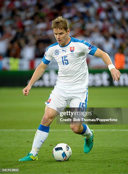 Tomas Hubocan in action for Slovakia during the UEFA EURO 2016 Group B match between Slovakia and England at Stade Geoffroy-Guichard on June 20, 2016...