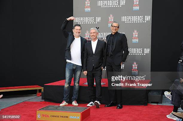 Composer Harald Kloser, director Roland Emmerich and actor Jeff Goldblum attend the hand and footprint ceremony for 20th Century Fox's "Independence...
