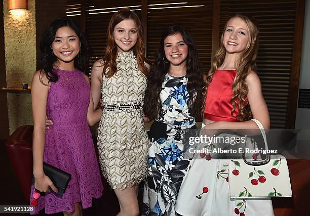 Actors Ashley Liao, Jane Widdop, Eva Bella and Emma Rayne Lyle attend the premiere of Marvista Entertainment's "Jessica Darling's It List" at the...