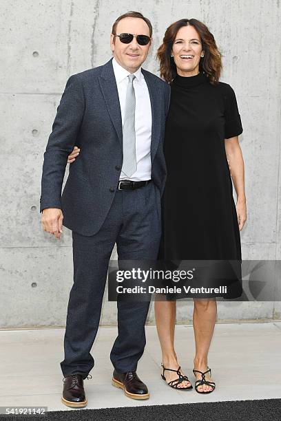 Kevin Spacey and Roberta Armani attend the Giorgio Armani show during Milan Men's Fashion Week SS17 on June 21, 2016 in Milan, Italy.