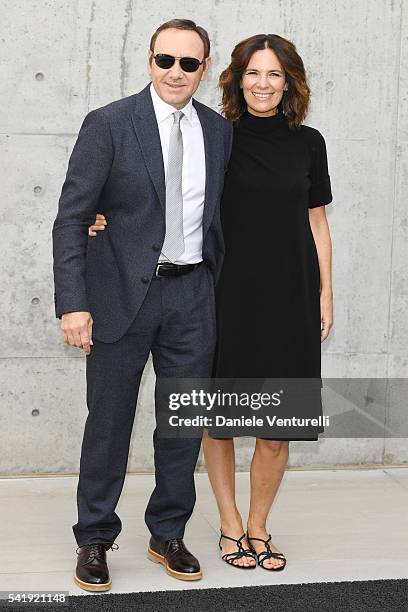 Kevin Spacey and Roberta Armani attend the Giorgio Armani show during Milan Men's Fashion Week SS17 on June 21, 2016 in Milan, Italy.