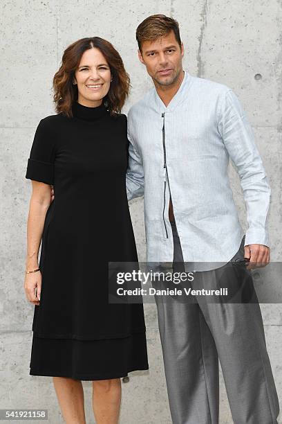 Roberta Armani and Ricky Martin attend the Giorgio Armani show during Milan Men's Fashion Week SS17 on June 21, 2016 in Milan, Italy.