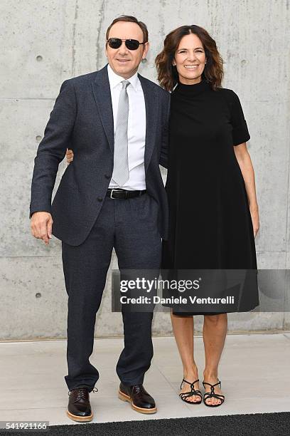 Kevin Spacey and Roberta Armani attend the Giorgio Armani show during Milan Men's Fashion Week SS17 on June 21, 2016 in Milan, Italy.