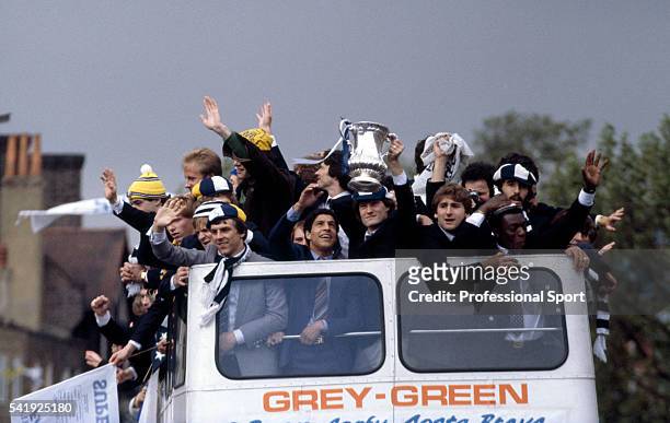 The FA Cup winning Tottenham Hotspur team celebrating with their supporters during an open top bus tour of Tottenham en-route to a civic reception...