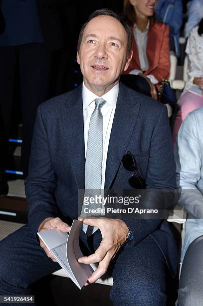 Kevin Spacey attends the Giorgio Armani show during Milan Men's Fashion Week SS17 on June 21, 2016 in Milan, Italy.