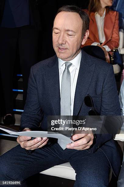 Kevin Spacey attends the Giorgio Armani show during Milan Men's Fashion Week SS17 on June 21, 2016 in Milan, Italy.