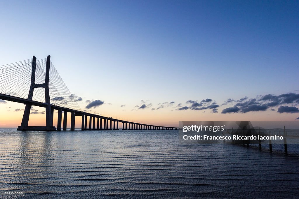 Vasco da Gama Bridge at sunrise, Lisbon