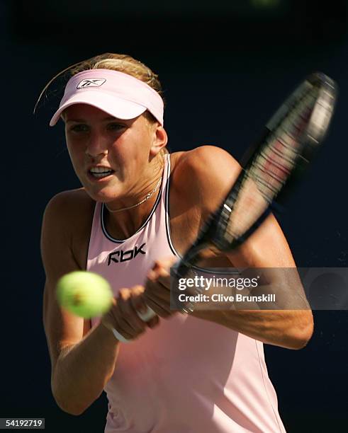 Nicole Vaidisova of Czech Republic hits a shot to Ivana Lisjak of Croatia during the US Open at the USTA National Tennis Center in Flushing Meadows...