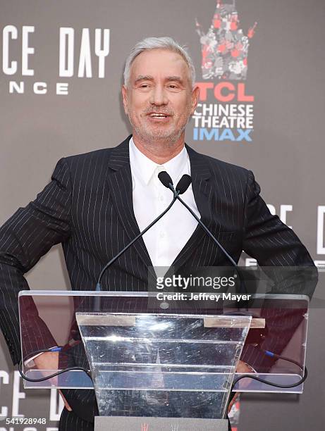 Director Roland Emmerich attends the hand and footprint ceremony for Director Roland Emmerich at 20th Century Fox's 'Independence Day: Resurgence' at...