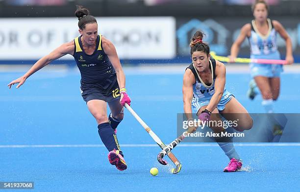 Madonna Blyth of Australia and Maria Granatto of Argentina during the FIH Women's Hockey Champions Trophy match between Australia and Argentina at...