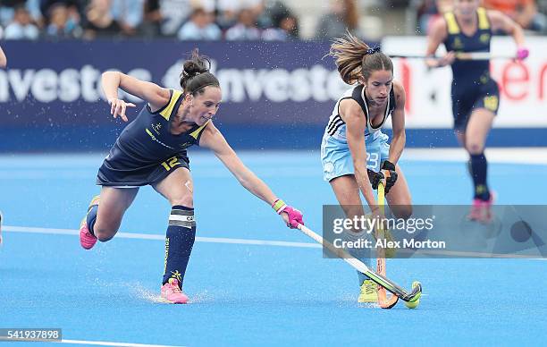 Madonna Blyth of Australia and Maria Granatto of Argentina during the FIH Women's Hockey Champions Trophy match between Australia and Argentina at...