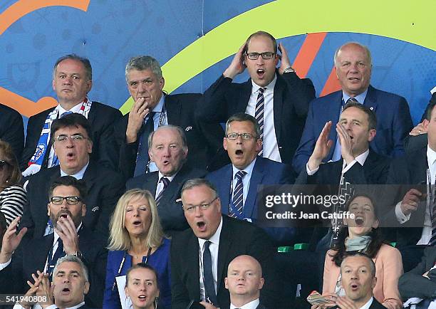 President of Slovakia Andrej Kiska ,Prince William, Duke of Cambridge and the FA chairman Greg Dyke react during the UEFA EURO 2016 Group B match...