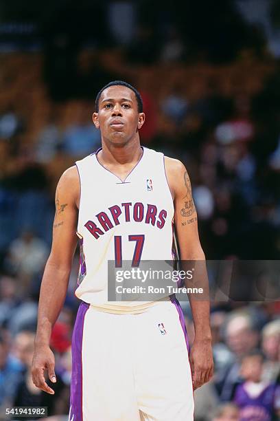 Percy "Master P" Miller of the Toronto Raptors looks on circa 1999 at the Air Canada Centre in Toronto, Ontario, Canada. NOTE TO USER: User expressly...