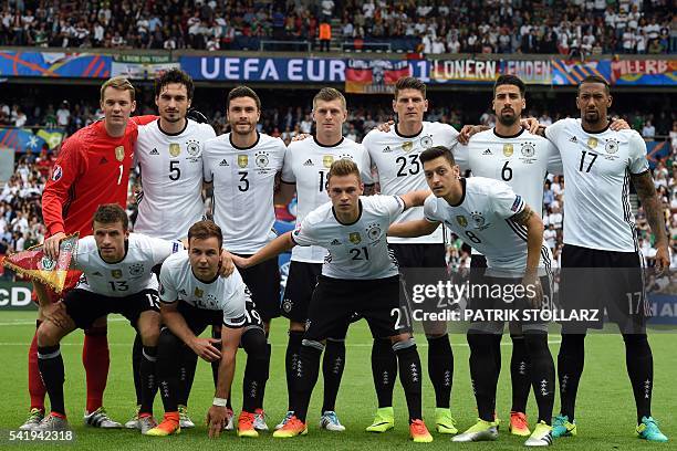 Germany's midfielder Thomas Mueller, Germany's forward Mario Goetze, Germany's midfielder Joshua Kimmich and Germany's midfielder Mesut Oezil, and...