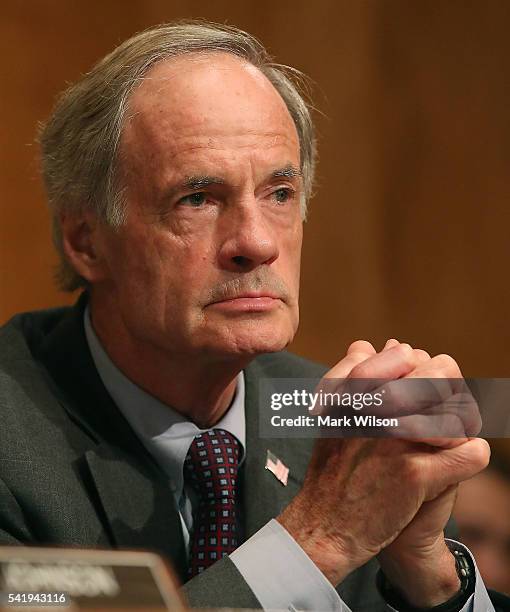 Sen. Tom Carper , listens to testimony during a Senate Homeland Security and Governmental Affairs Committee hearing on Capitol Hill, June 21, 2016 in...