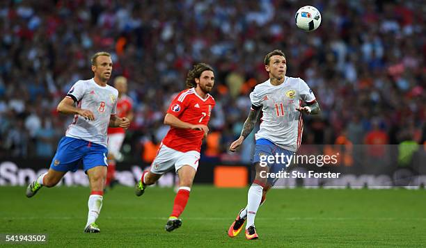 Pavel Mamaev of Russia in action during the UEFA EURO 2016 Group B match between Russia and Wales at Stadium Municipal on June 20, 2016 in Toulouse,...