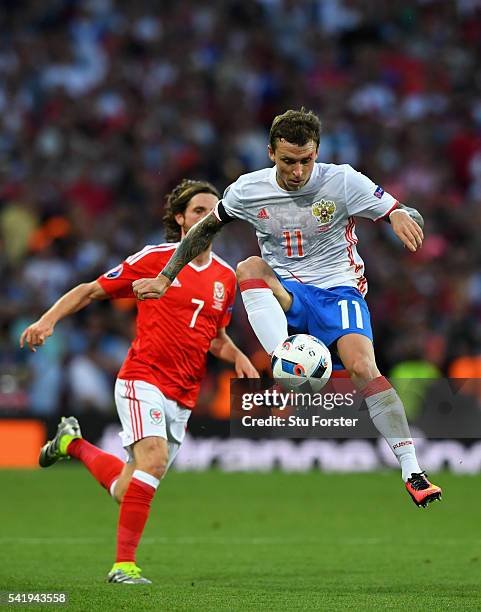 Pavel Mamaev of Russia in action during the UEFA EURO 2016 Group B match between Russia and Wales at Stadium Municipal on June 20, 2016 in Toulouse,...