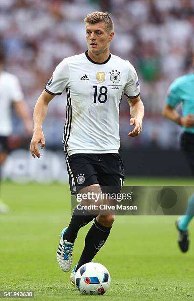 Toni Kroos of Germany in action during the UEFA EURO 2016 Group C match between Northern Ireland and Germany at Parc des Princes on June 21, 2016 in...