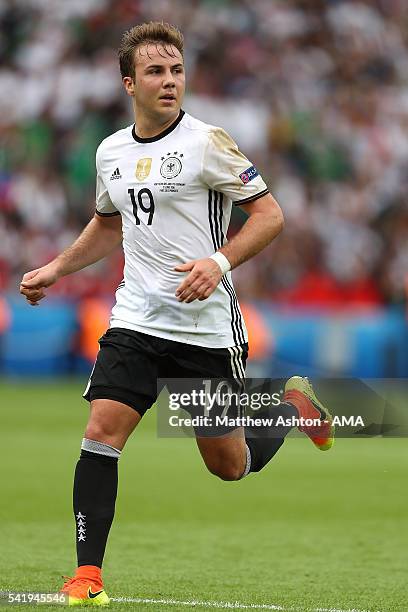 Mario Gotze of Germany in action during the UEFA EURO 2016 Group C match between Northern Ireland and Germany at Parc des Princes on June 21, 2016 in...