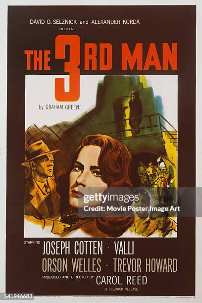 Poster for Carol Reed's 1949 mystery film 'The Third Man' starring Orson Welles, Joseph Cotten, Alida Valli, and Trevor Howard.