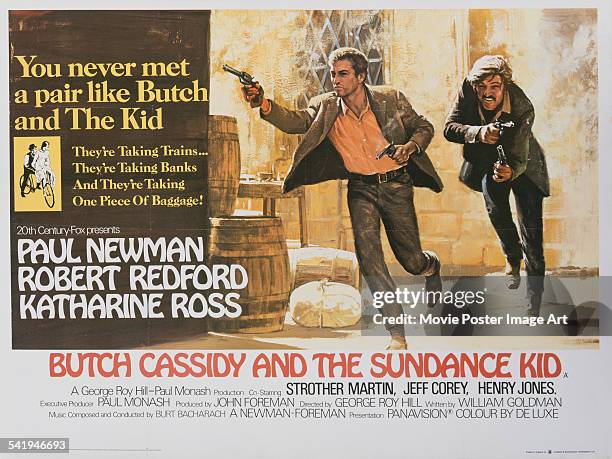 Poster for George Roy Hill's 1969 biopic 'Butch Cassidy and the Sundance Kid' starring Paul Newman and Robert Redford.