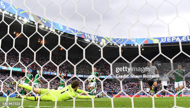 Michael McGovern of Northern Ireland makes a save during the UEFA EURO 2016 Group C match between Northern Ireland and Germany at Parc des Princes on...