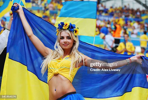 Ukraine fan enjoys the atmosphere prior to the UEFA EURO 2016 Group C match between Ukraine and Poland at Stade Velodrome on June 21, 2016 in...