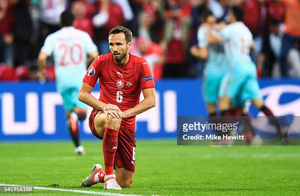 Tomas Sivok of Czech Republic gets up after his team conceded a goal during the UEFA EURO 2016 Group D match between Czech Republic and Turkey at...