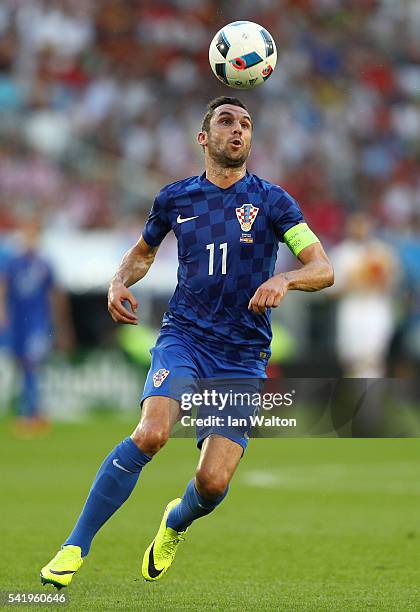 Darijo Srna of Croatia in action during the UEFA EURO 2016 Group D match between Croatia and Spain at Stade Matmut Atlantique on June 21, 2016 in...