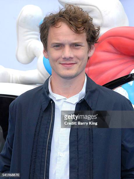 Actor Anton Yelchin attends the Los Angeles premiere 'Smurfs 2' at Regency Village Theatre on July 28, 2013 in Westwood, California.