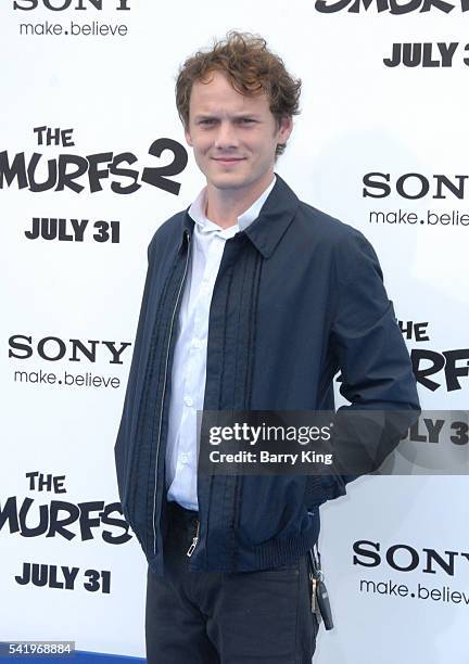 Actor Anton Yelchin attends the Los Angeles premiere 'Smurfs 2' at Regency Village Theatre on July 28, 2013 in Westwood, California.