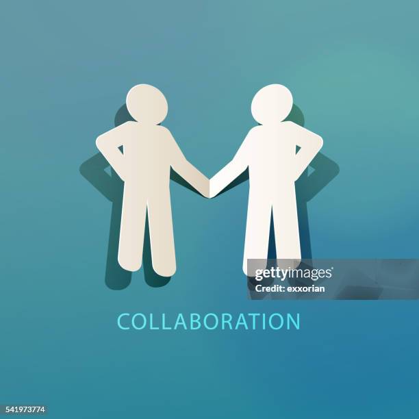 collaboration concept paper cut - handshake isolated stock illustrations