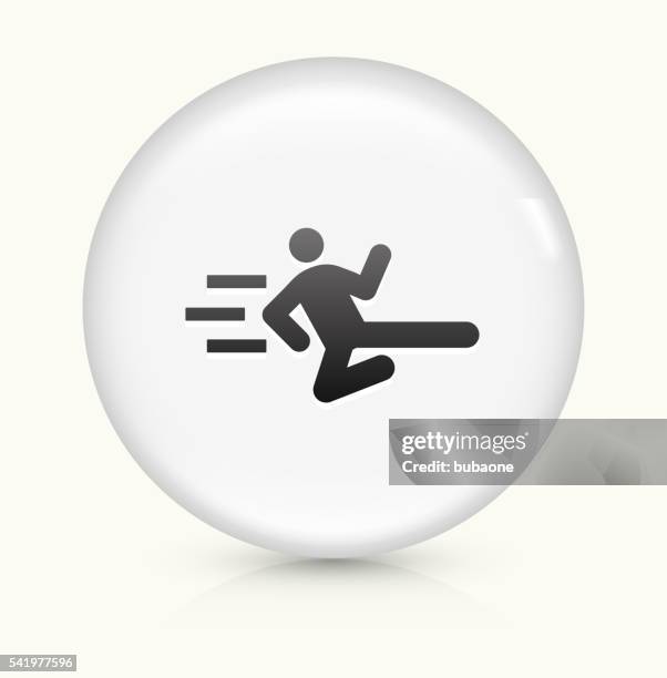 stick figure flying kick icon on white round vector button - ninja elements stock illustrations