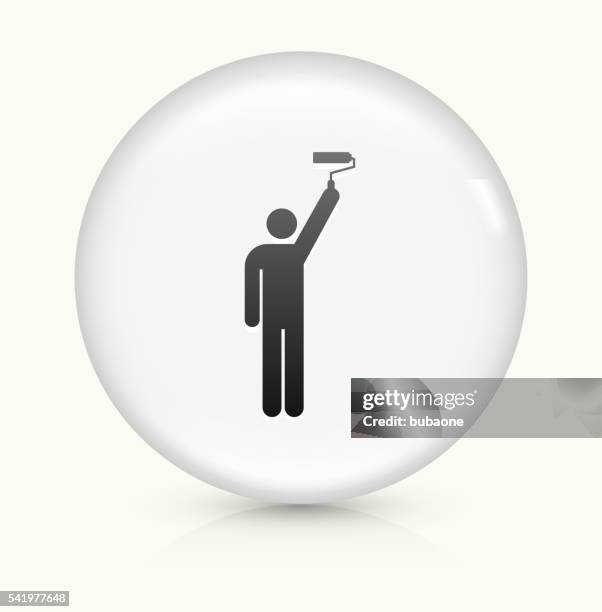person and paint roller icon on white round vector button - contractor white background stock illustrations