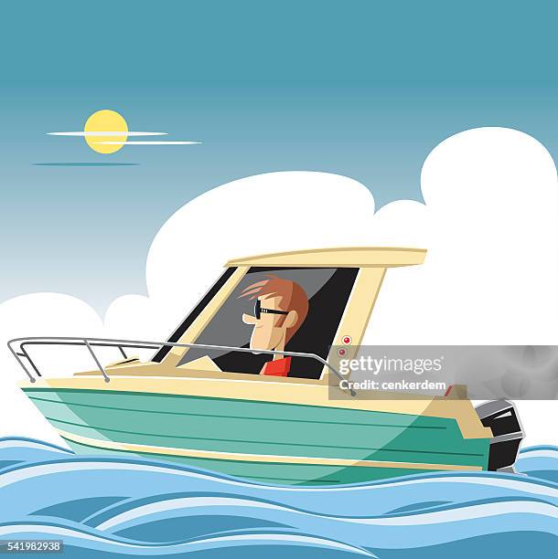 vector boat and man - sailing crew stock illustrations