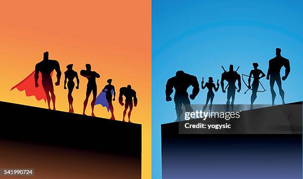 opposing superheroes team - watch making stock illustrations
