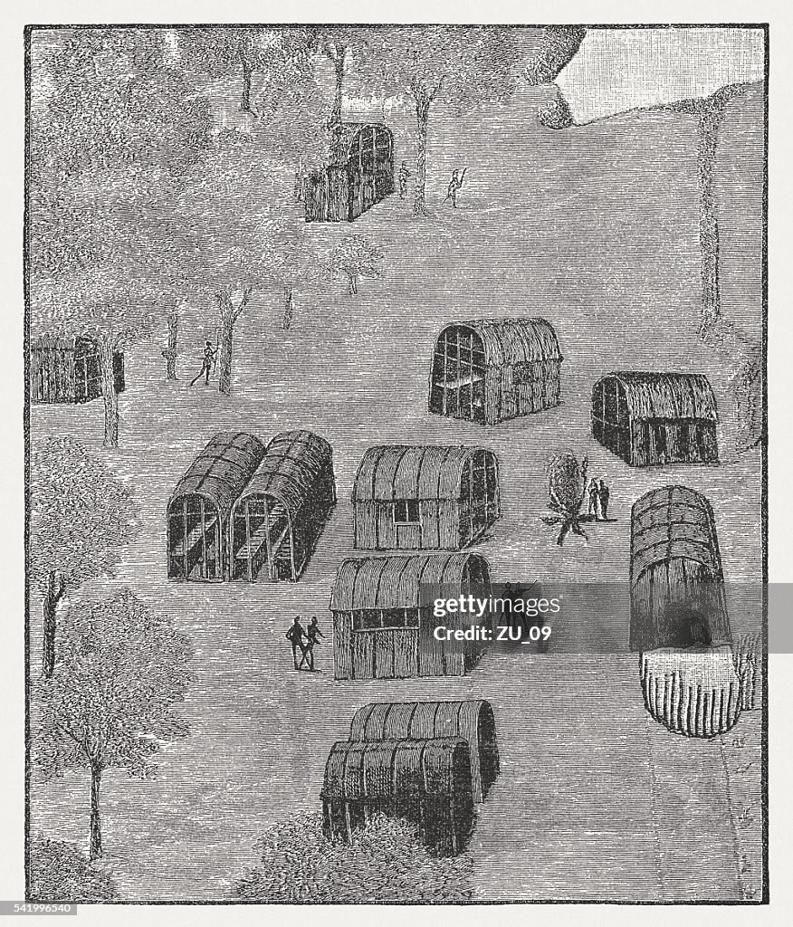 Native American Village of Secotan in Roanoke, published 1884