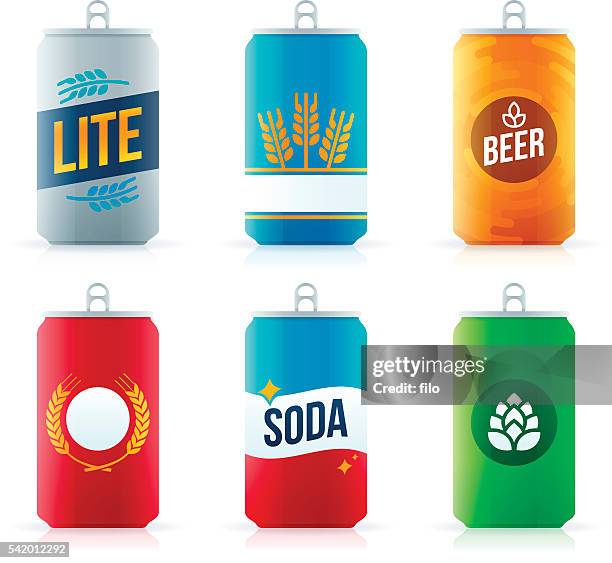 ilustraciones, imágenes clip art, dibujos animados e iconos de stock de refresco o cerveza latas de aluminio - cerveza