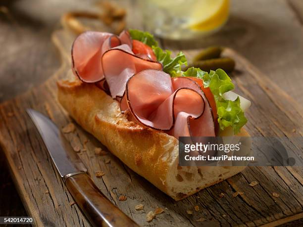 ham and and cheese sandwich on a baguette - smoked stock pictures, royalty-free photos & images