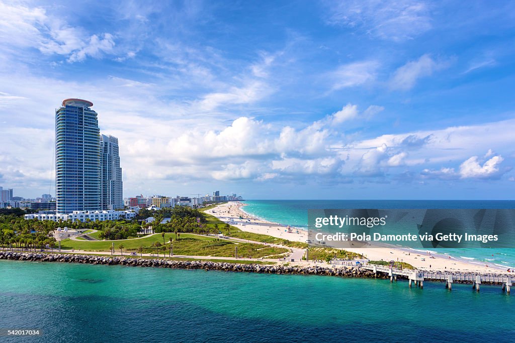 South Beach Miami from South Pointe Park, Florida, USA