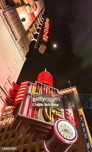 Hollywood, Ca - February 28 the hollywood and vine neon sign at night along Hollywood blvd.