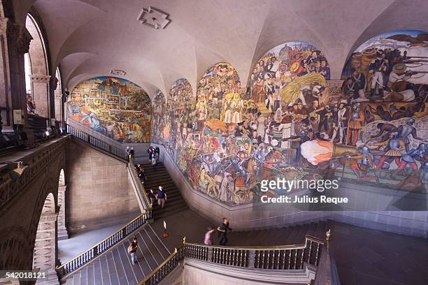 Murals of Diego Rivera where the staircases meet at the Palacio Nacional