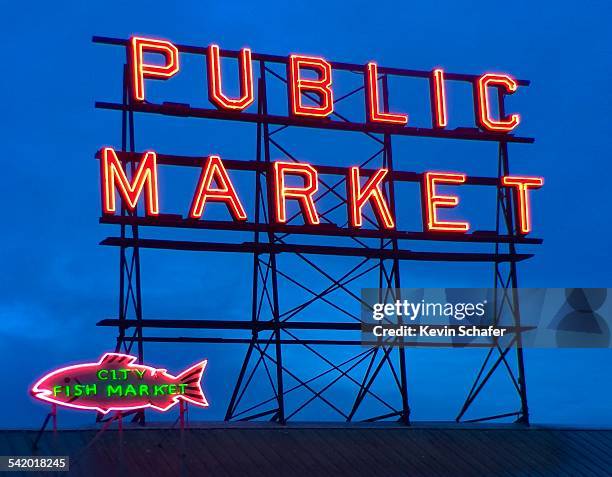 "Public Market" iconic neon sign, Seattle landmark, Pike Place Market, SEATTLE, USA 25 February, 2015