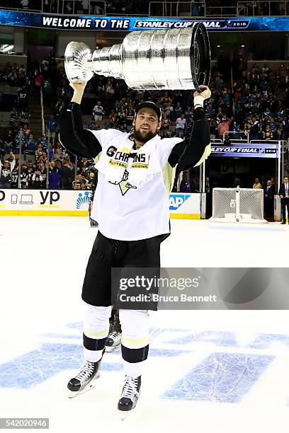 Brian Dumoulin of the Pittsburgh Penguins celebrates with the Stanley Cup after their 3-1 victory to win the Stanley Cup against the San Jose Sharks...