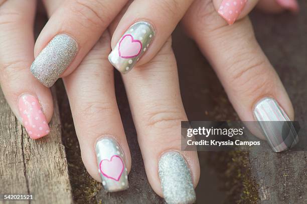 unusual nail art - heart nail art stock pictures, royalty-free photos & images