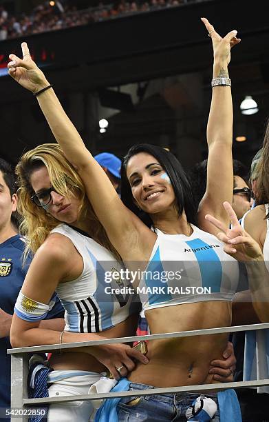 Supporters of Argentina wait for the start of the Copa America Centenario semifinal football match against USA in Houston, Texas, United States, on...